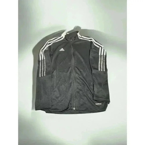 Adidas Men M Black AeroReady Prime Green Front Zip 3 Stripe L/S Track Jacket - Picture 1 of 3